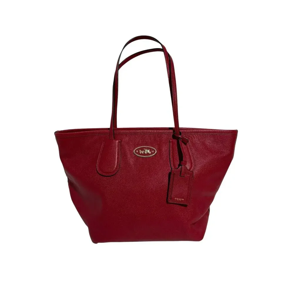 COACH Red Current Leather Taxi Tote Bag